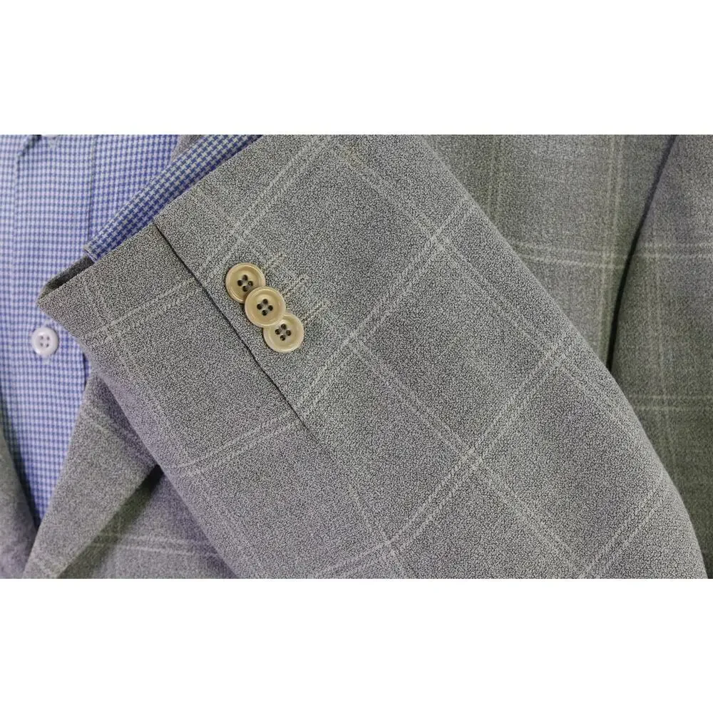 Armani Collezioni Gray Knit Windowpane Wool Silk 3-Btn Sportcoat Blazer 44R
